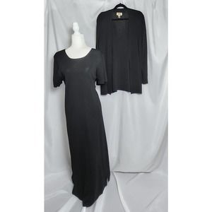 Talbots Long Sweater Dress with Open Cardigan Black Size Large 2 Pieces